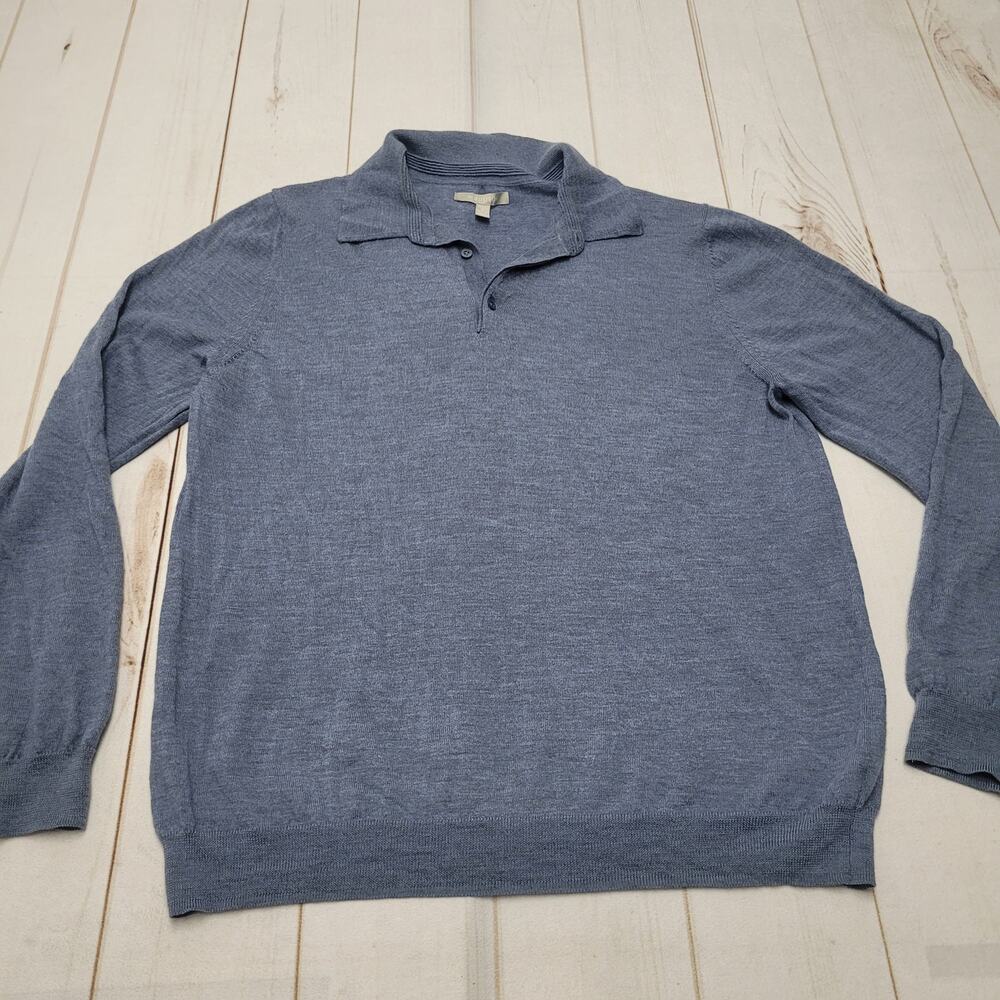 Nordstrom 100% extra fine merino wool collared polo knit long sleeve sweater